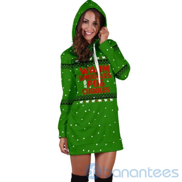 Warm Snuggles Pug Cuddles Hoodie Dress For Women Product Photo