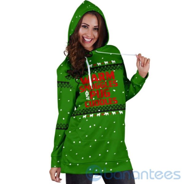 Warm Snuggles Pug Cuddles Hoodie Dress For Women Product Photo