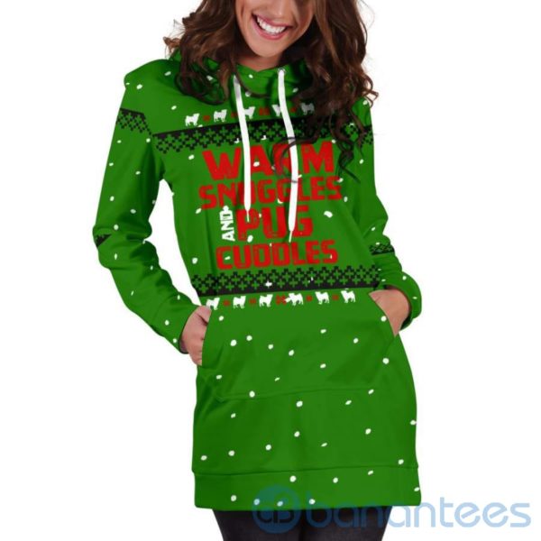 Warm Snuggles Pug Cuddles Hoodie Dress For Women Product Photo