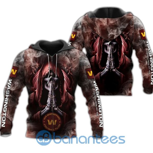 Washington Football Team Skull Smoke All Over Printed 3D Hoodie Zip Hoodie Product Photo