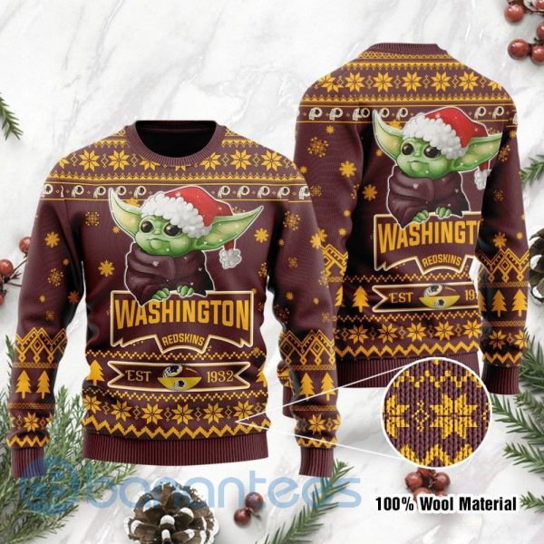 Washington Redskins Cute Baby Yoda Grogu Ugly Christmas 3D Sweater Product Photo