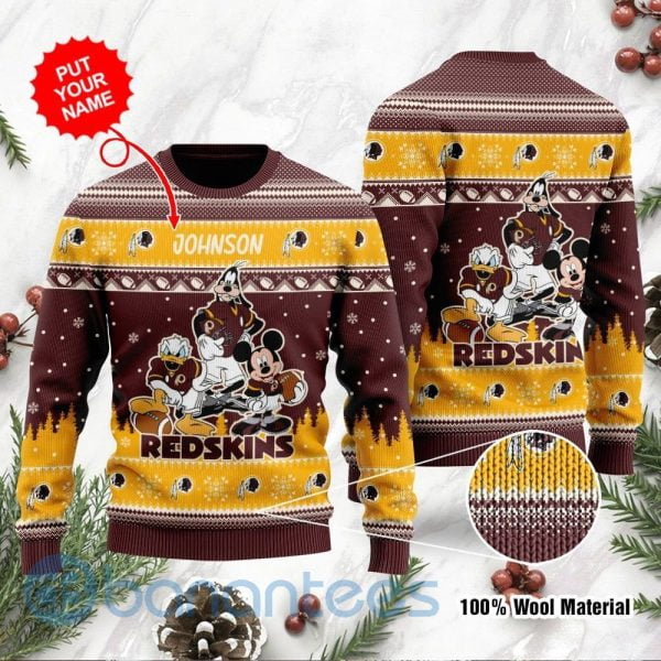 Washington Redskins Disney Donald Duck Mickey Mouse Goofy Custom Name Ugly Christmas 3D Sweater Product Photo