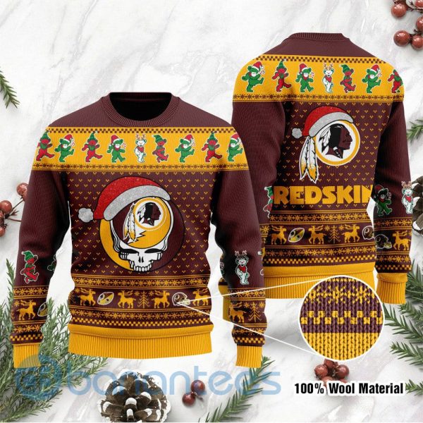Washington Redskins Grateful Dead SKull And Bears Custom Name Ugly Christmas 3D Sweater Product Photo
