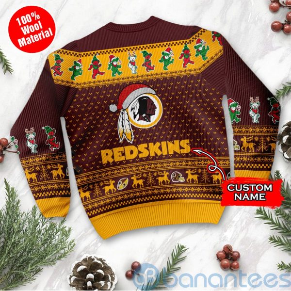 Washington Redskins Grateful Dead SKull And Bears Custom Name Ugly Christmas 3D Sweater Product Photo