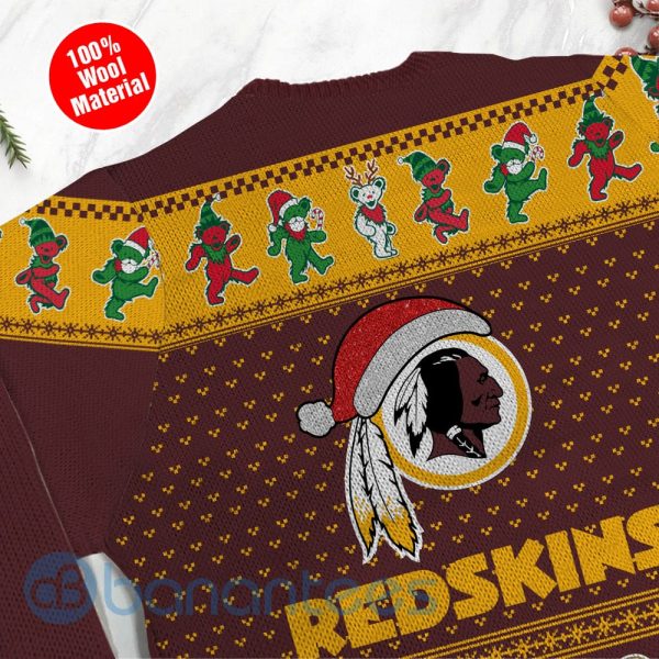 Washington Redskins Grateful Dead SKull And Bears Custom Name Ugly Christmas 3D Sweater Product Photo