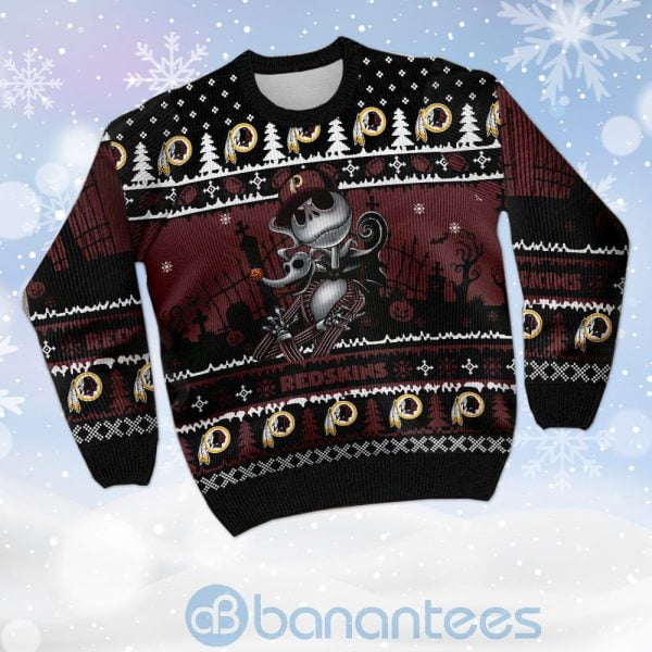 Washington Redskins Jack Skellington Halloween Ugly Christmas 3D Sweater Product Photo