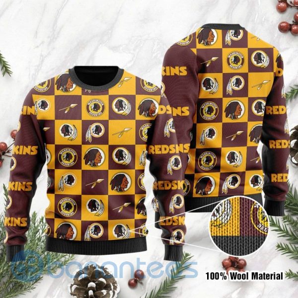 Washington Redskins Logo Checkered Flannel Design Ugly Christmas 3D Sweater Product Photo