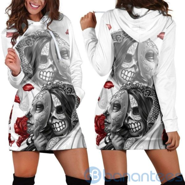 White Skull Hoodie Dress For Women Product Photo