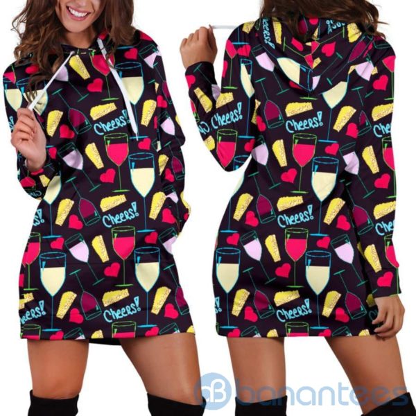 Wine and Cheese Hoodie Dress For Women Product Photo