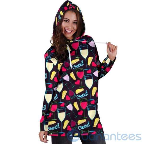 Wine and Cheese Hoodie Dress For Women Product Photo