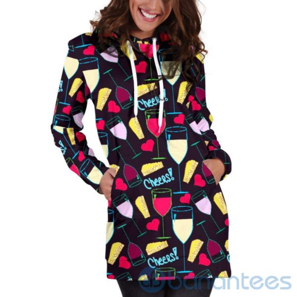 Wine and Cheese Hoodie Dress For Women Product Photo