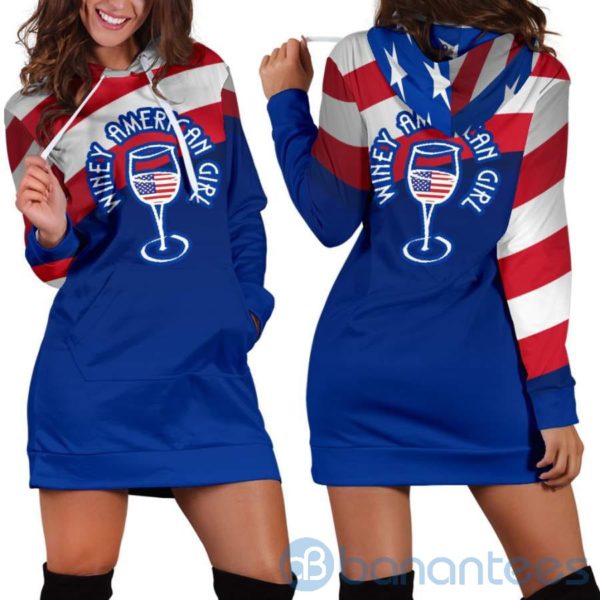 Winey American Flag Girl Hoodie Dress For Women Product Photo