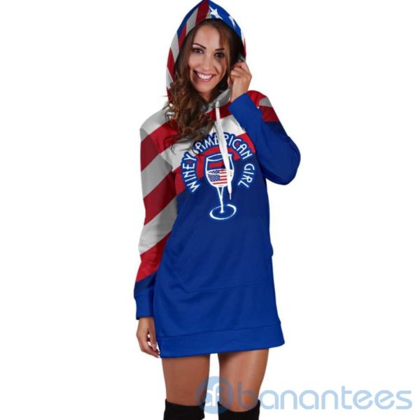 Winey American Flag Girl Hoodie Dress For Women Product Photo