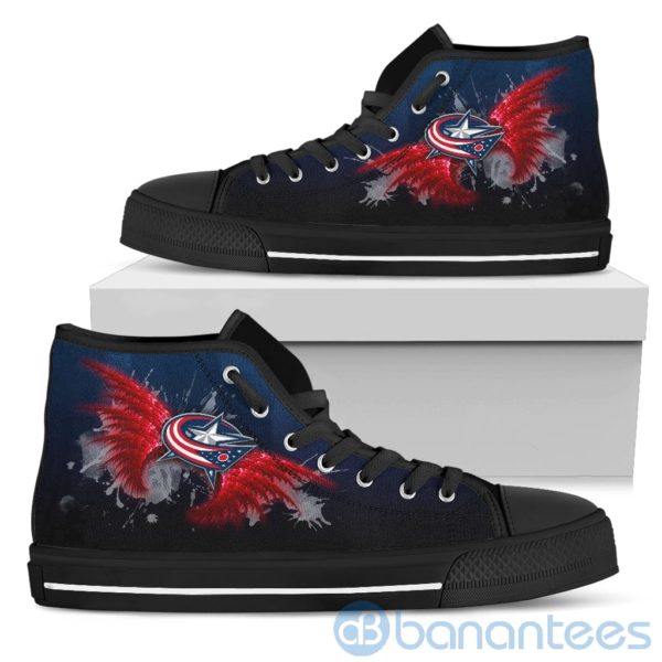 Wings Pattern And Logo Of Columbus Blue Jackets High Top Shoes Product Photo