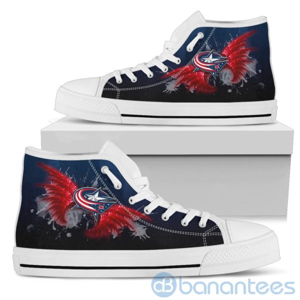 Wings Pattern And Logo Of Columbus Blue Jackets High Top Shoes Product Photo