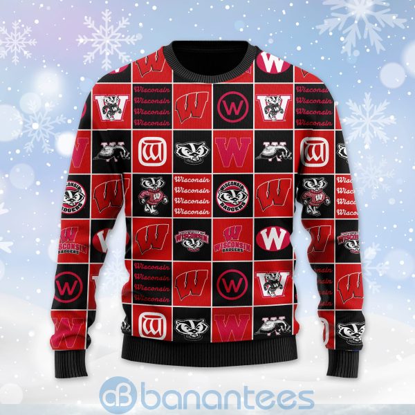 Wisconsin Badgers Football Team Logo Ugly Christmas 3D Sweater Product Photo
