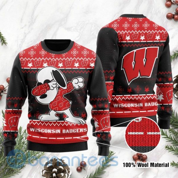 Wisconsin Badgers Snoopy Dabbing Ugly Christmas 3D Sweater Product Photo