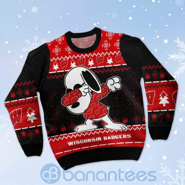 Wisconsin Badgers Snoopy Dabbing Ugly Christmas 3D Sweater Product Photo