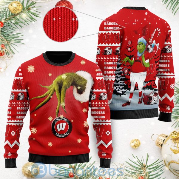 Wisconsin Badgers Team Grinch Ugly Christmas 3D Sweater Product Photo
