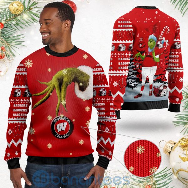 Wisconsin Badgers Team Grinch Ugly Christmas 3D Sweater Product Photo