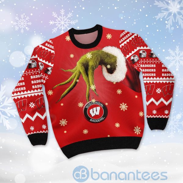 Wisconsin Badgers Team Grinch Ugly Christmas 3D Sweater Product Photo