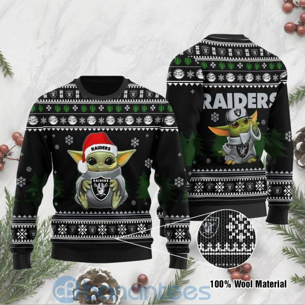 Yoda Baby Love Oakland Raiders Ugly Christmas 3D Sweater Product Photo