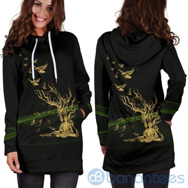 Zen Birds Black Hoodie Dress For Women Product Photo