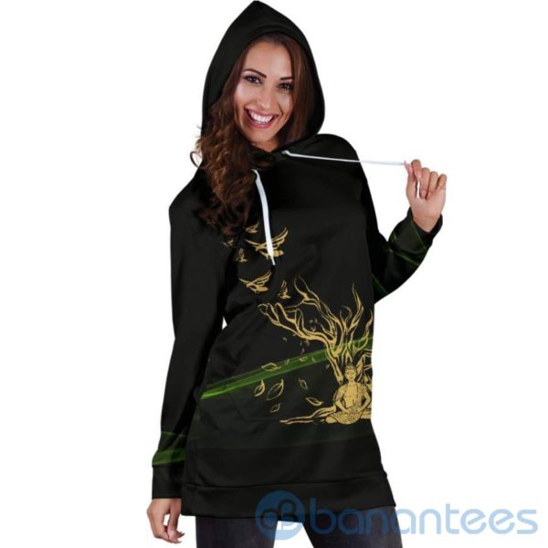 Zen Birds Black Hoodie Dress For Women Product Photo