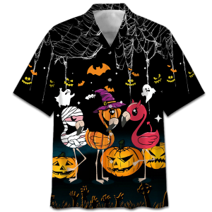 Funny Flamingo Chibi Happy Halloween Hawaiian Shirt Product Photo