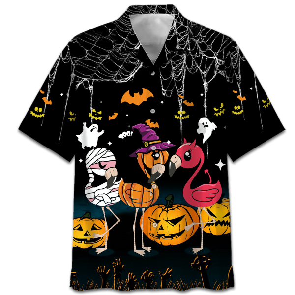 Funny Flamingo Chibi Happy Halloween Hawaiian Shirt Product Photo