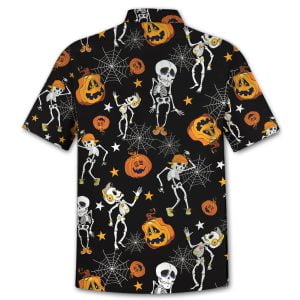 Halloween Pumpkin Skeleton Dancing Hawaiian Shirt Product Photo