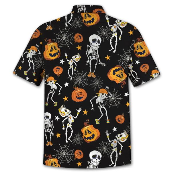 Halloween Pumpkin Skeleton Dancing Hawaiian Shirt Product Photo