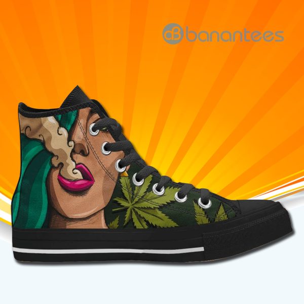 African American With Smoking Weed High Top Canvas Shoes Sneakers Product Photo