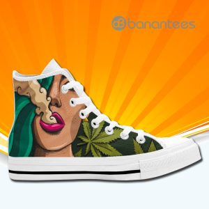 African American With Smoking Weed High Top Canvas Shoes Sneakers Product Photo