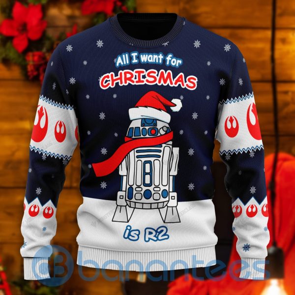All I Want For Christmas Is R All Over Printed Ugly Christmas Sweater Product Photo