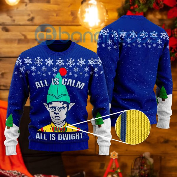 All Is Calm All is Dwight All Over Printed Ugly Christmas Sweater Product Photo