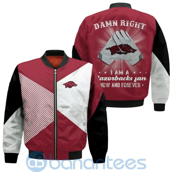 Arkansas Razorbacks Damn Right I Am A Razorbacks Fan Now And Forever Bomber Jacket Product Photo
