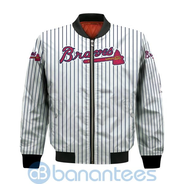 Atlanta Braves Stripes Custom Name Number Bomber Jacket Product Photo