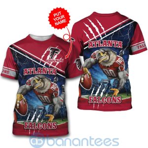 Atlanta Falcons Mascot Catching Ball Custom Name 3D All Over Printed Shirt Product Photo