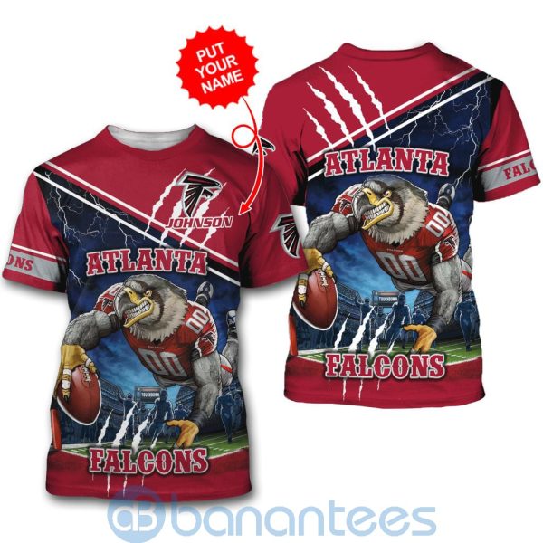 Atlanta Falcons Mascot Catching Ball Custom Name 3D All Over Printed Shirt Product Photo