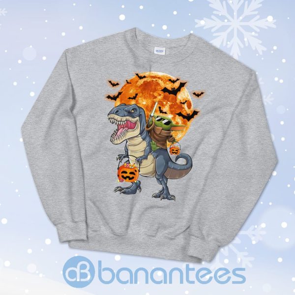 Baby Yoda Riding Dinosaur T Rex Halloween Sweatshirt Product Photo