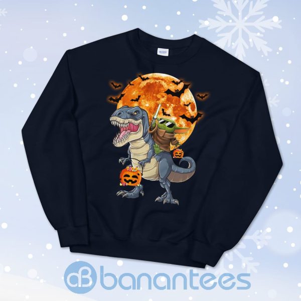 Baby Yoda Riding Dinosaur T Rex Halloween Sweatshirt Product Photo