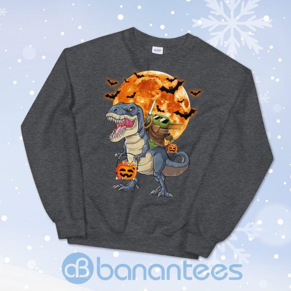 Baby Yoda Riding Dinosaur T Rex Halloween Sweatshirt Product Photo