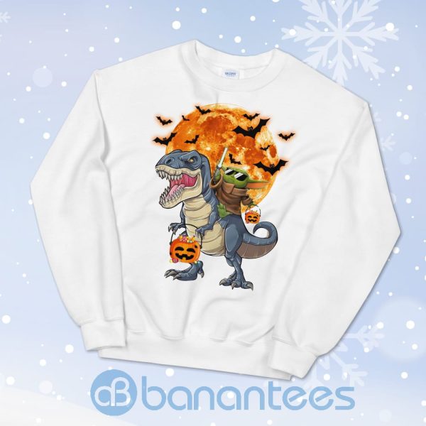Baby Yoda Riding Dinosaur T Rex Halloween Sweatshirt Product Photo