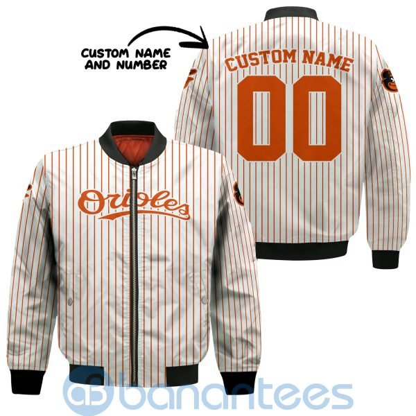 Baltimore Orioles Stripes Custom Name Number Bomber Jacket Product Photo