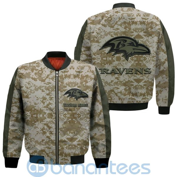 Baltimore Ravens American Football Team Logo Camouflage Custom Name Bomber Jacket Product Photo