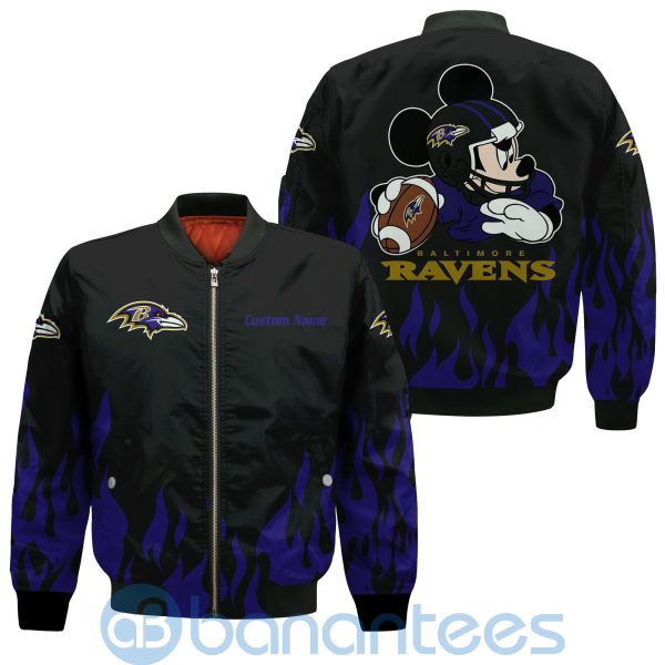 Baltimore Ravens Football Team Logo Disney Mickey Custom Name Bomber Jacket Product Photo