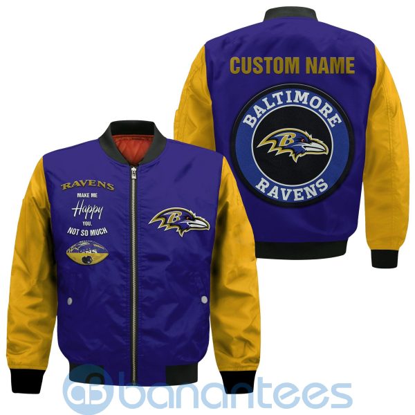 Baltimore Ravens Make Me Happy American Football Team Logo Custom Name Bomber Jacket Product Photo