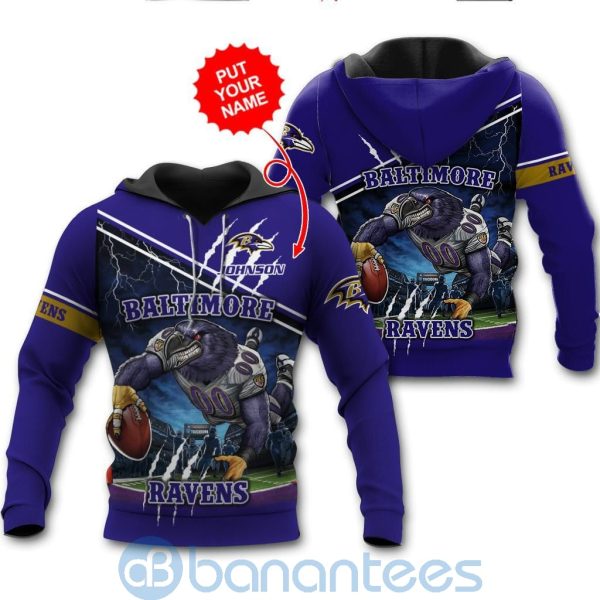 Baltimore Ravens Mascot Catching Ball Custom Name 3D All Over Printed Shirt Product Photo
