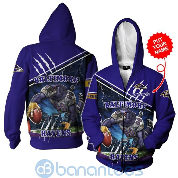Baltimore Ravens Mascot Catching Ball Custom Name 3D All Over Printed Shirt Product Photo